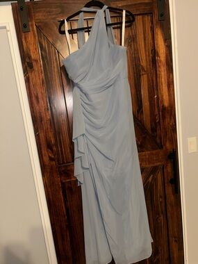 Azazie Powder Blue One-Shoulder Chiffon Gown